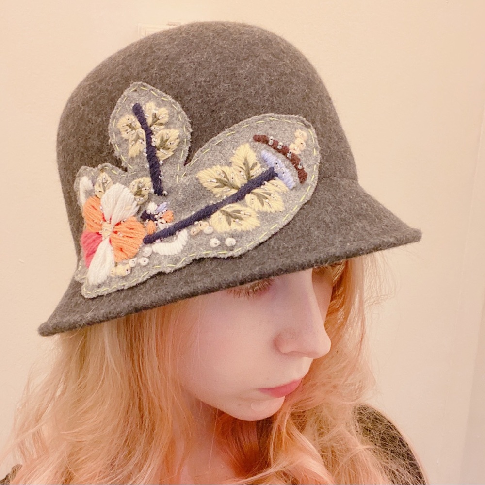 Anthropologie Floral Grey Bucket Hat